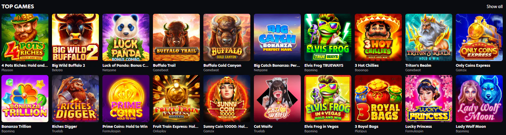 ViciBet Spielelobby und Slot-Auswahl